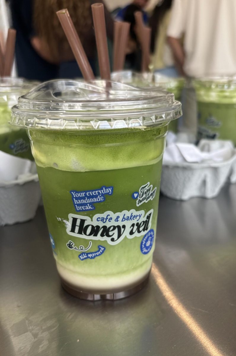 Mila Shanley '30 and Carolina Azqueta '30 tried Honey Veil's matchas. 